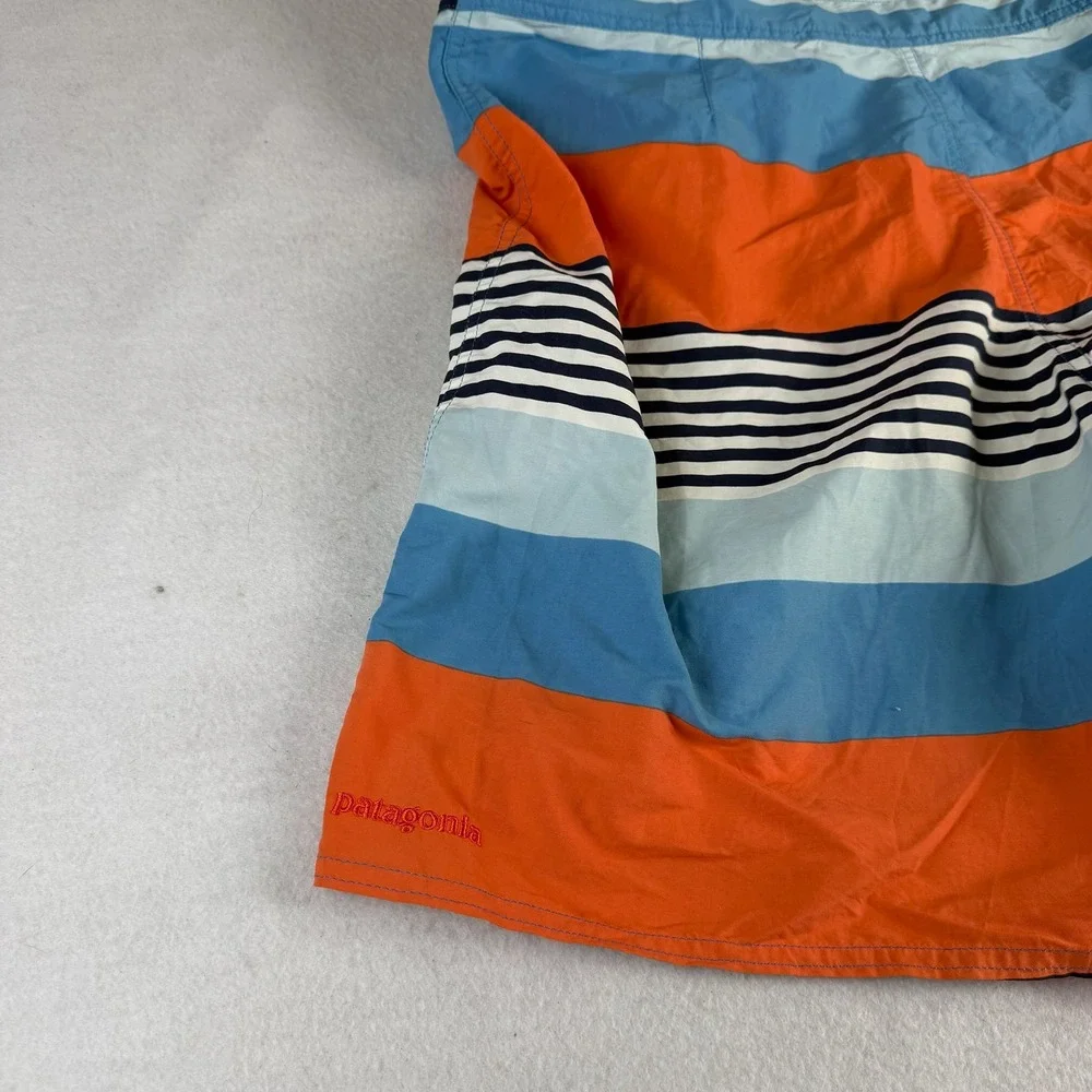 Patagonia Mens Striped Board Shorts Orange Blue Swim Trunks Size 36